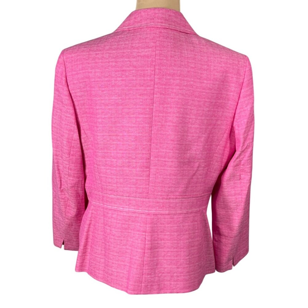 Kasper Linen Blend Jacket Blazer Barbie Pink Size 14 Tweed Career Workwear - Picture 3 of 8